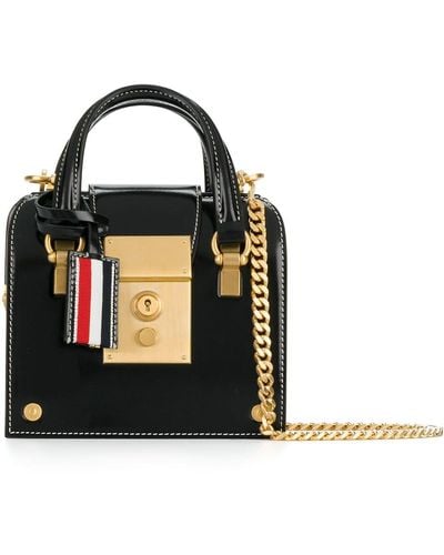 Thom Browne Mrs. Thom Tiny With Chain Shoulder Strap In Calf Leather - Black