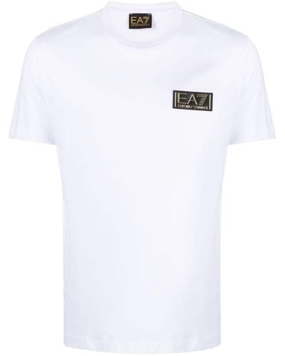 EA7 T-shirt en coton à patch logo - Blanc