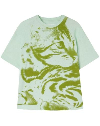 Jil Sander T-Shirt mit Katzen-Print - Grün
