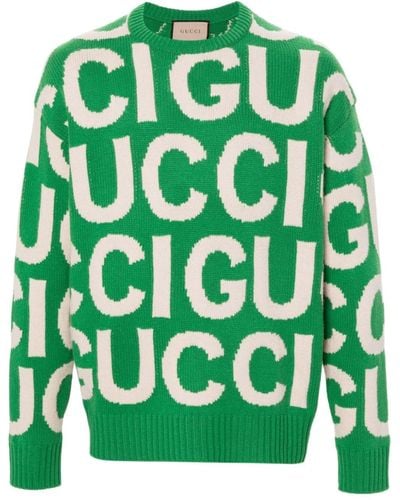 Gucci ロゴインターシャ セーター - グリーン