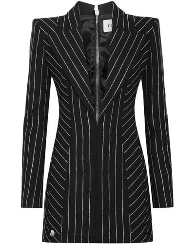 Philipp Plein Cady Pinstripe-pattern Minidress - Black