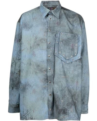WEINSANTO Abstract-print Denim Shirt - Blue