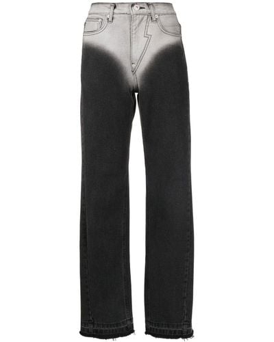 Pushbutton Two-tone Straight-leg Jeans - Black