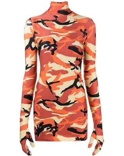 Vetements Robe courte à imprimé camouflage - Orange