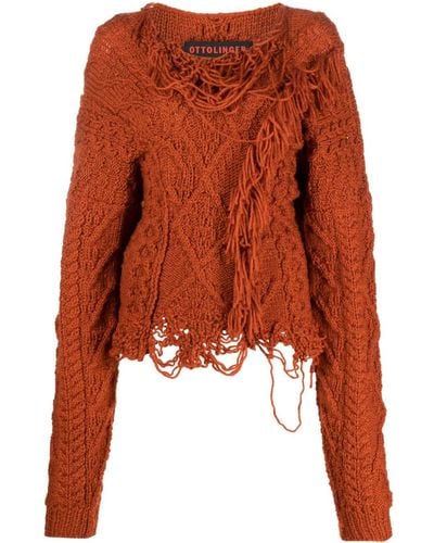 OTTOLINGER Distressed-effect Fringe-detail Sweater - Orange