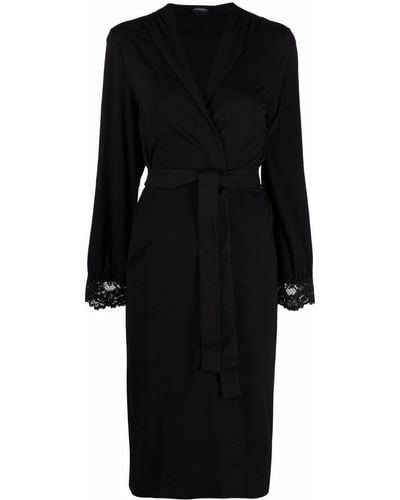 La Perla Lace-trim Belted Robe - Black