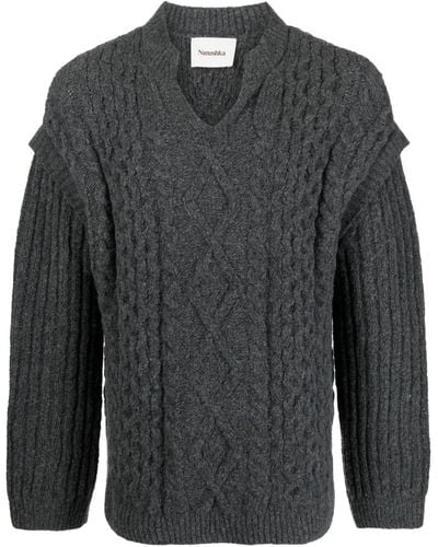 Nanushka Layered-detail Cable-knit Jumper - Grey
