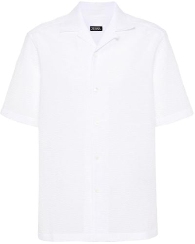 ZEGNA Seersucker-Hemd mit Reverskragen - Weiß