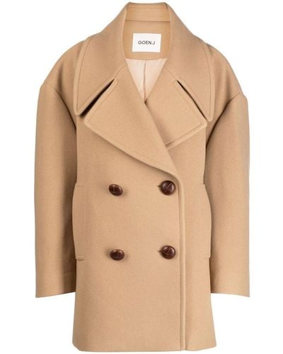 Goen.J Oversized Double-breasted Peacoat - Natural