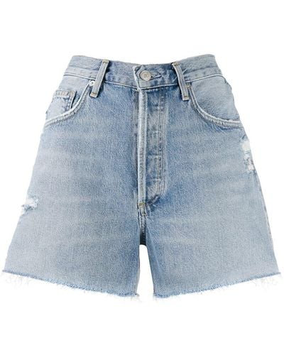 Agolde Distressed Denim Shorts - Blue