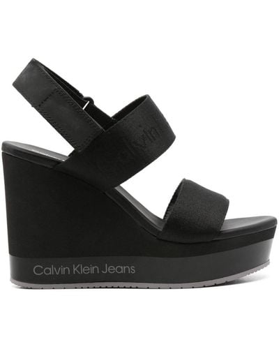 Calvin Klein 110mm Logo-jacquard Wedge Sandals - Black