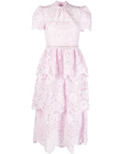 Self-Portrait Short-sleeve Lace Midi Dress - Pink