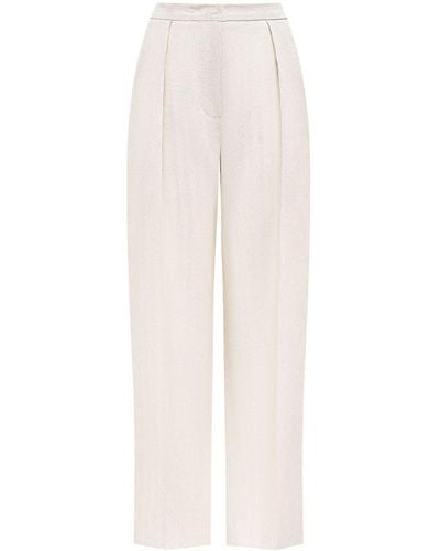 12 STOREEZ Pantalon en lin à plis marqués - Blanc