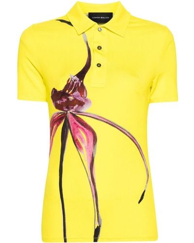 Louisa Ballou Gestricktes Poloshirt mit Blumen-Print - Gelb