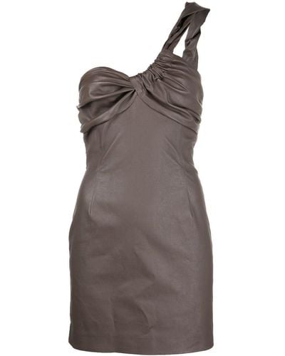 The Mannei One-shoulder Leather Dress - Brown