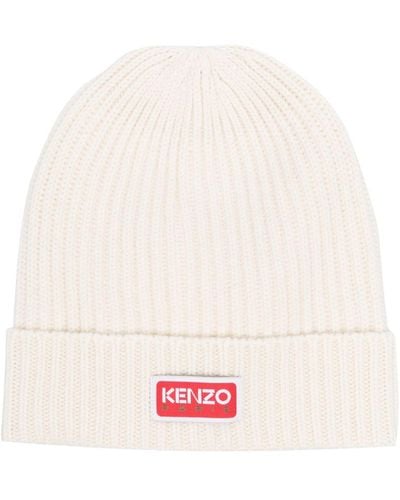 KENZO Logo-patch Knitted Beanie - Pink