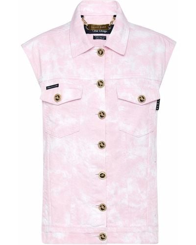 Philipp Plein Top denim con effetto schiarito - Rosa