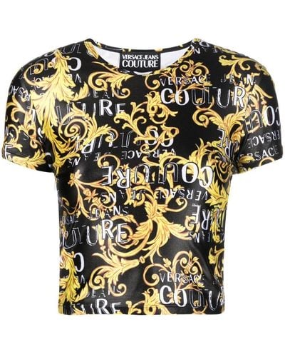 Versace Jeans Couture Cropped-Sweatshirt mit Barocco-Print - Gelb