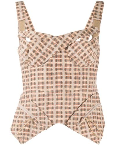 CHARLOTTE KNOWLES Check Print Corset Top - Brown