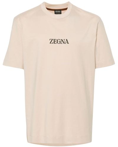 Zegna Rubberised-logo T-shirt - Natural