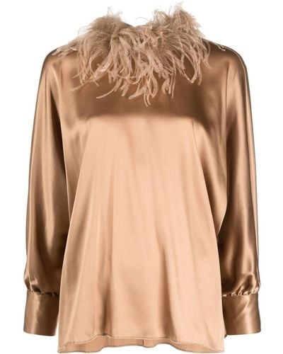 Styland Feather-trimmed Blouse - Natural