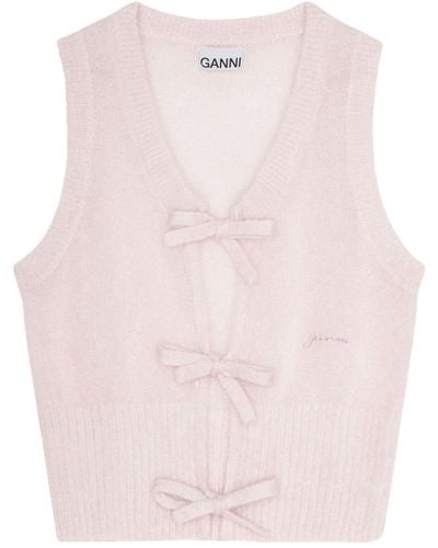 Ganni Bow-Fastening Knitted Vest - Pink