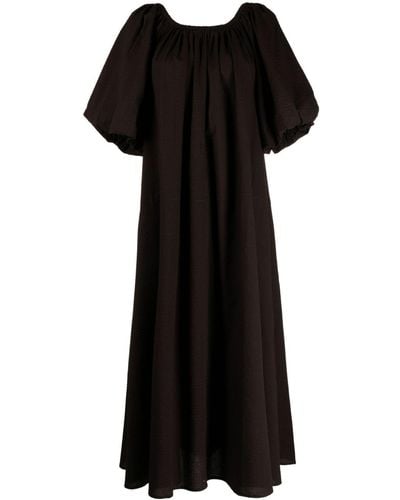 GOODIOUS Vestido fruncido con manga ancha - Negro