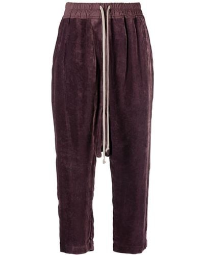 Rick Owens Drop-crotch Velour Cropped Pants - Red