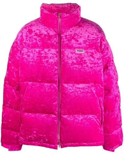 Vetements Logo-patch Velour Down Puffer Jacket - Pink