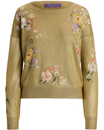 Ralph Lauren Collection Floral-embroidered Silk Sweater - Green