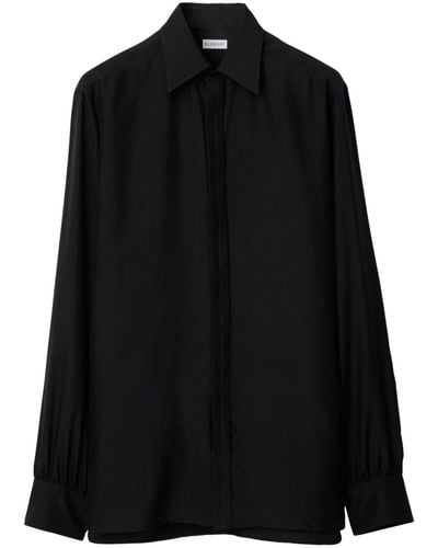 Burberry ポインテッドカラー シルクシャツ - ブラック
