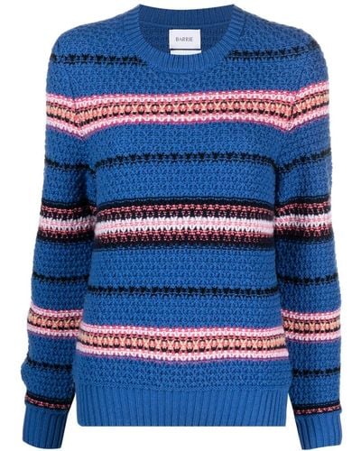 Barrie Striped Crochet-knit Cashmere Sweater - Blue