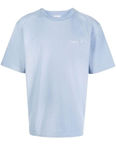 agnès b. Logo-embroidered T-shirt - Blue