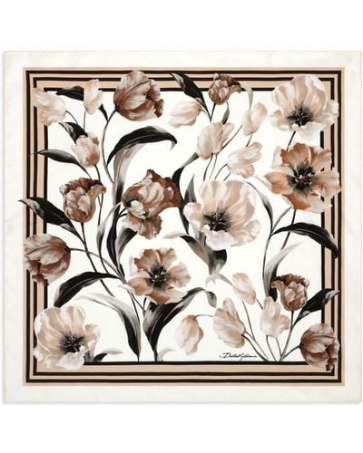 Dolce & Gabbana Seidenschal mit Blumen-Print - Mettallic
