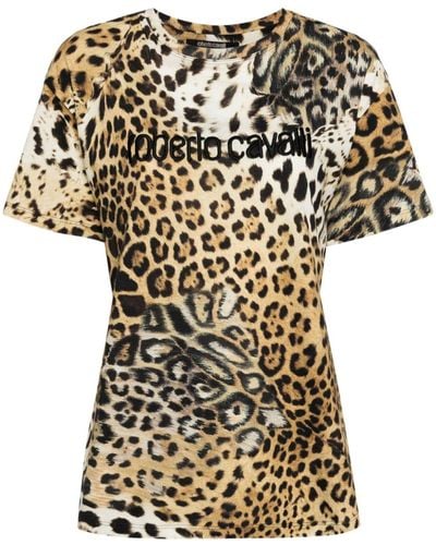 Roberto Cavalli Leopard-print Cotton T-shirt - Brown