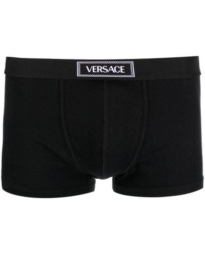 Versace 90s Logo-waistband Cotton Boxer Briefs - Black