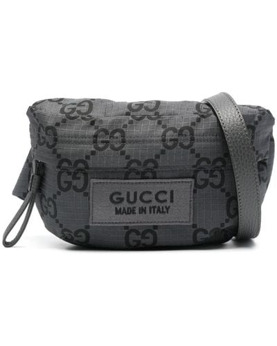 Gucci GG-Damier Gürteltasche mit Logo-Patch - Grau