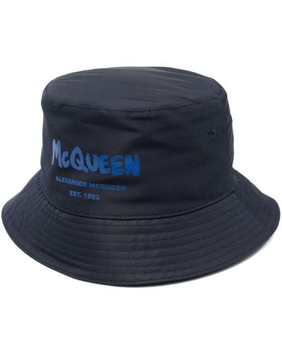 Alexander McQueen Sombrero de pescador con logo estampado - Azul