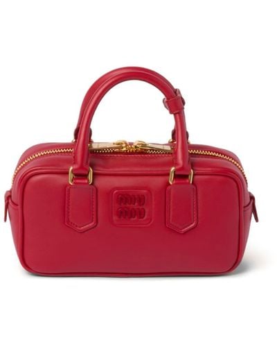 Miu Miu Arcadie Leather Tote Bag - Red