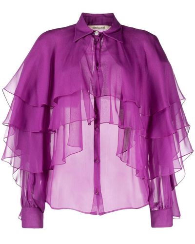 Roberto Cavalli Layered Draped Sheer Shirt - Purple