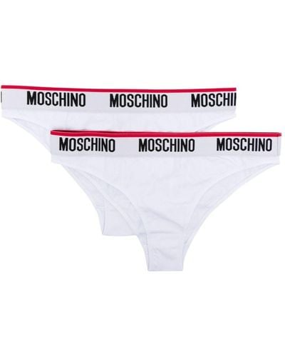 Moschino Pack de 2 bragas brasileñas con logo en la cinturilla - Blanco