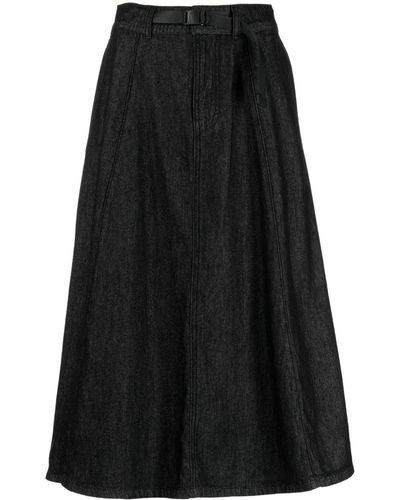 Chocoolate Belted-waisted Denim Midi Skirt - Black