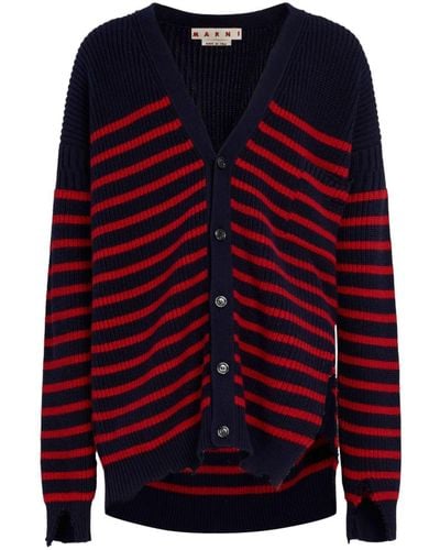 Marni Striped V-neck Cardigan - Red