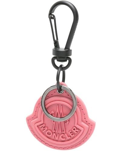 Moncler 3d Logo-appliqué Leather Keyring - Pink