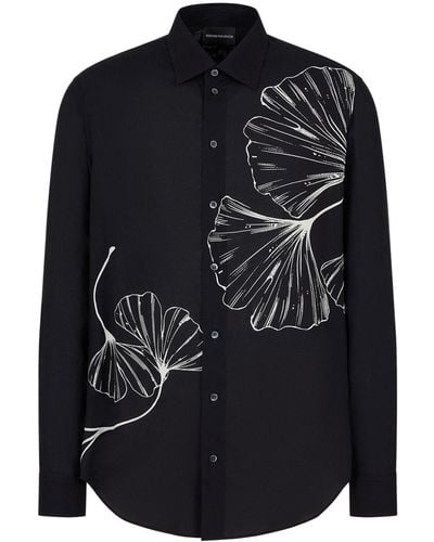 Emporio Armani Leaf-print Shirt - Black