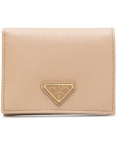 Prada Small Triangle-logo Plaque Leather Wallet - Natural