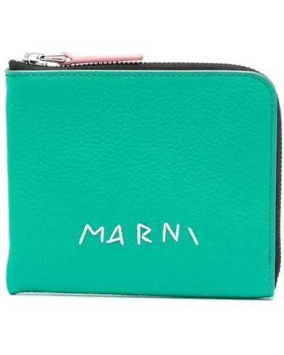Marni Embroidered-logo Leather Wallet - Green