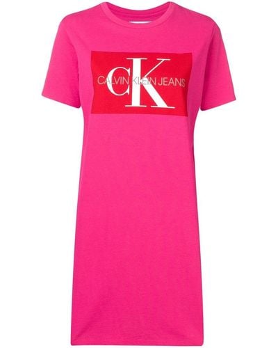 Calvin Klein Logo Print T-shirt Dress - Pink