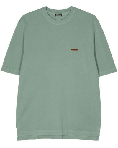 Zegna Stripe-detail Cotton T-shirt - Green