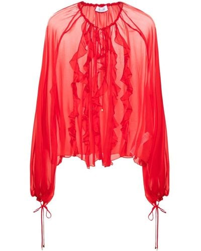 Blumarine Ruffle-detail Silk Blouse - Red